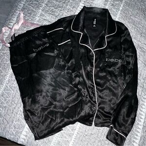 bebe Textured Charmeuse Pajama Set for Women, Long Sleeve Lounge PJ Set Medium